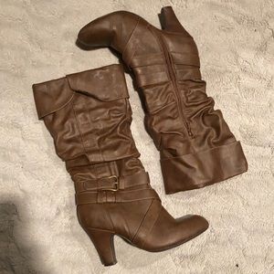 Brown crinkled calf high boots
